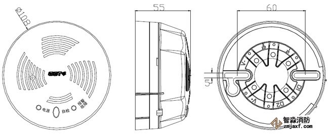 GST-BT001M探測器及底座示意圖