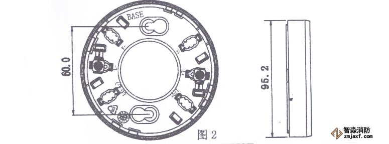 JTY-GF-FS1028點(diǎn)型光感煙火災(zāi)探測(cè)器底座示意圖